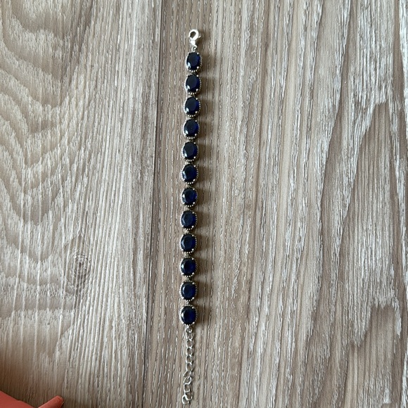 Silver & bronze toned Crystal Faux Sapphire Bracelet - Picture 14 of 14